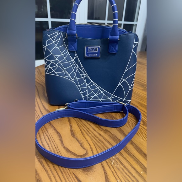 Loungefly Handbags - Loungefly Marvel Blue and White Spider Web crossbody/hand Bag (bag 11)